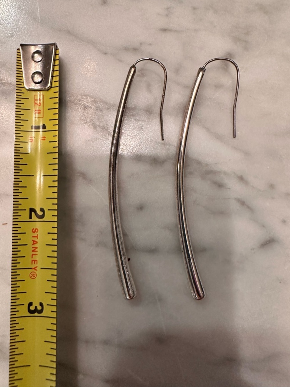 Silver Curved Drop Earrings - Women Jewelry